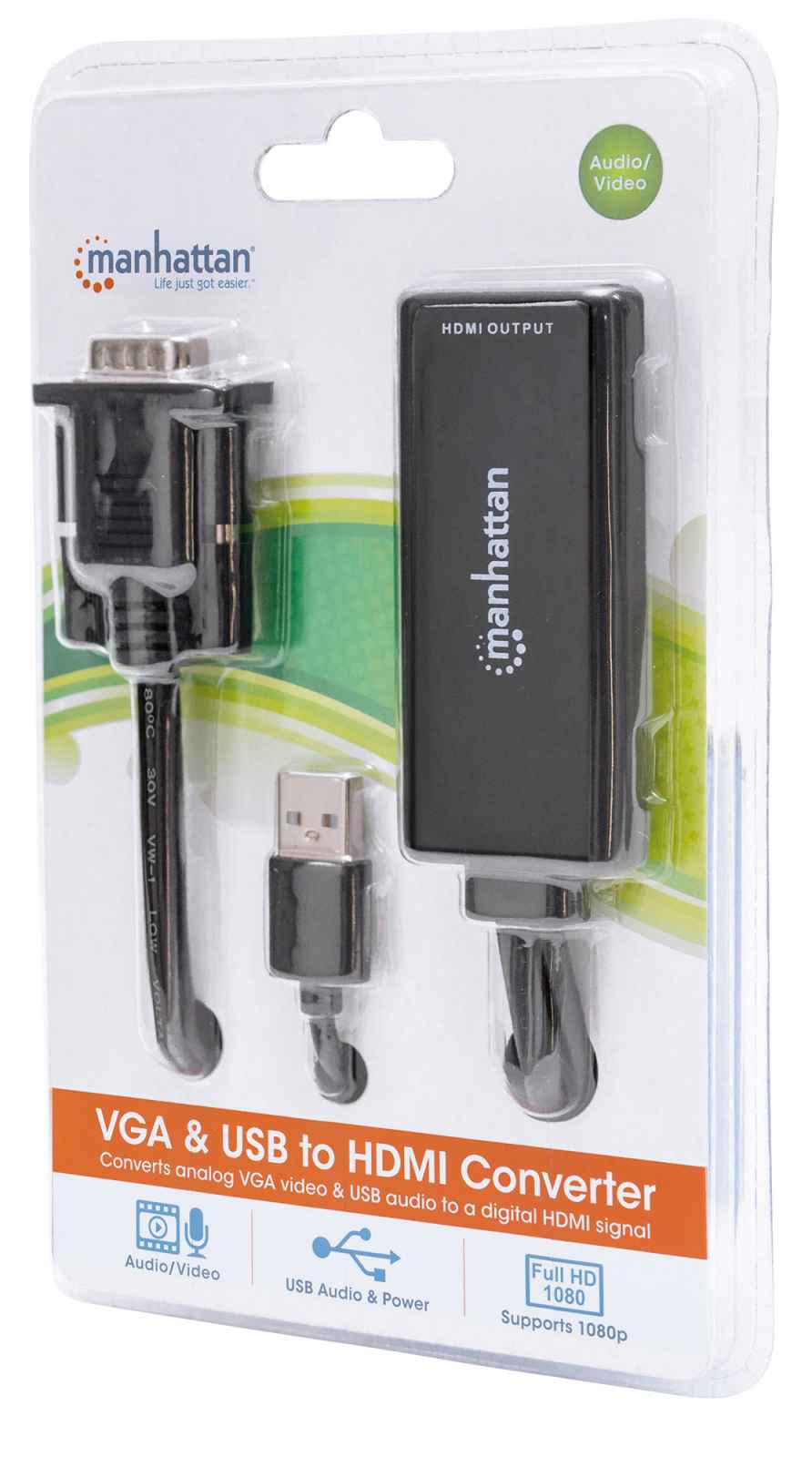Adaptador VGA a HDMI con Audio USB - Convertidores de Señal de Video