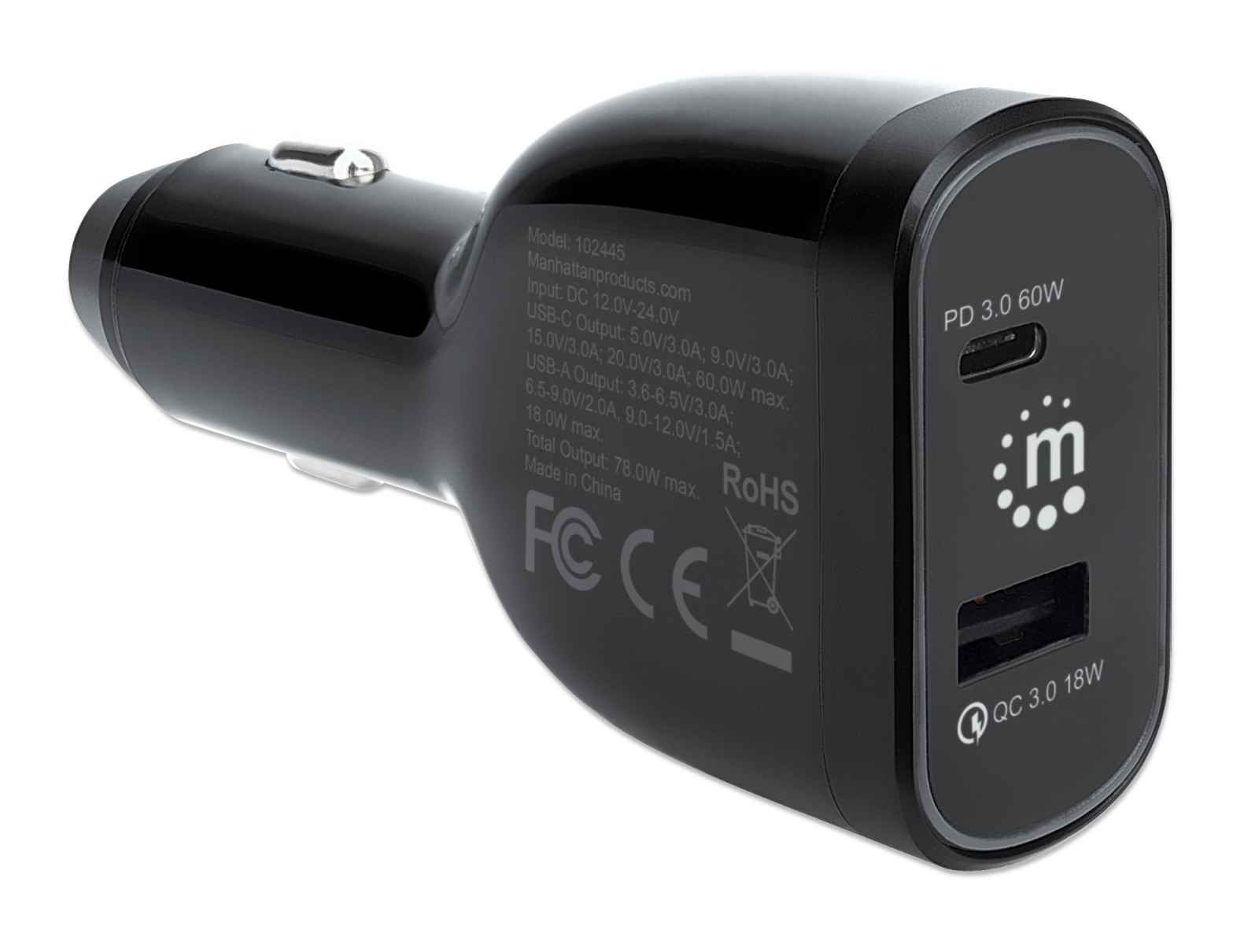  Enchufe de cargador de coche USB C, salida USB de 12 V con  puertos PD duales de 18 W y 18 W QC 3.0 de carga rápida, adaptador de coche  USB