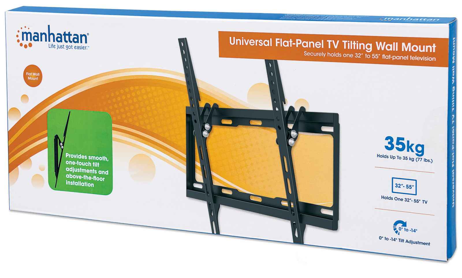 MANHATTAN Soporte de pared inclinable para TV, de 32 a 55 pulgadas, hasta  88 libras, hasta VESA 400 x 400, resistente, para pantalla plana LCD LED TV
