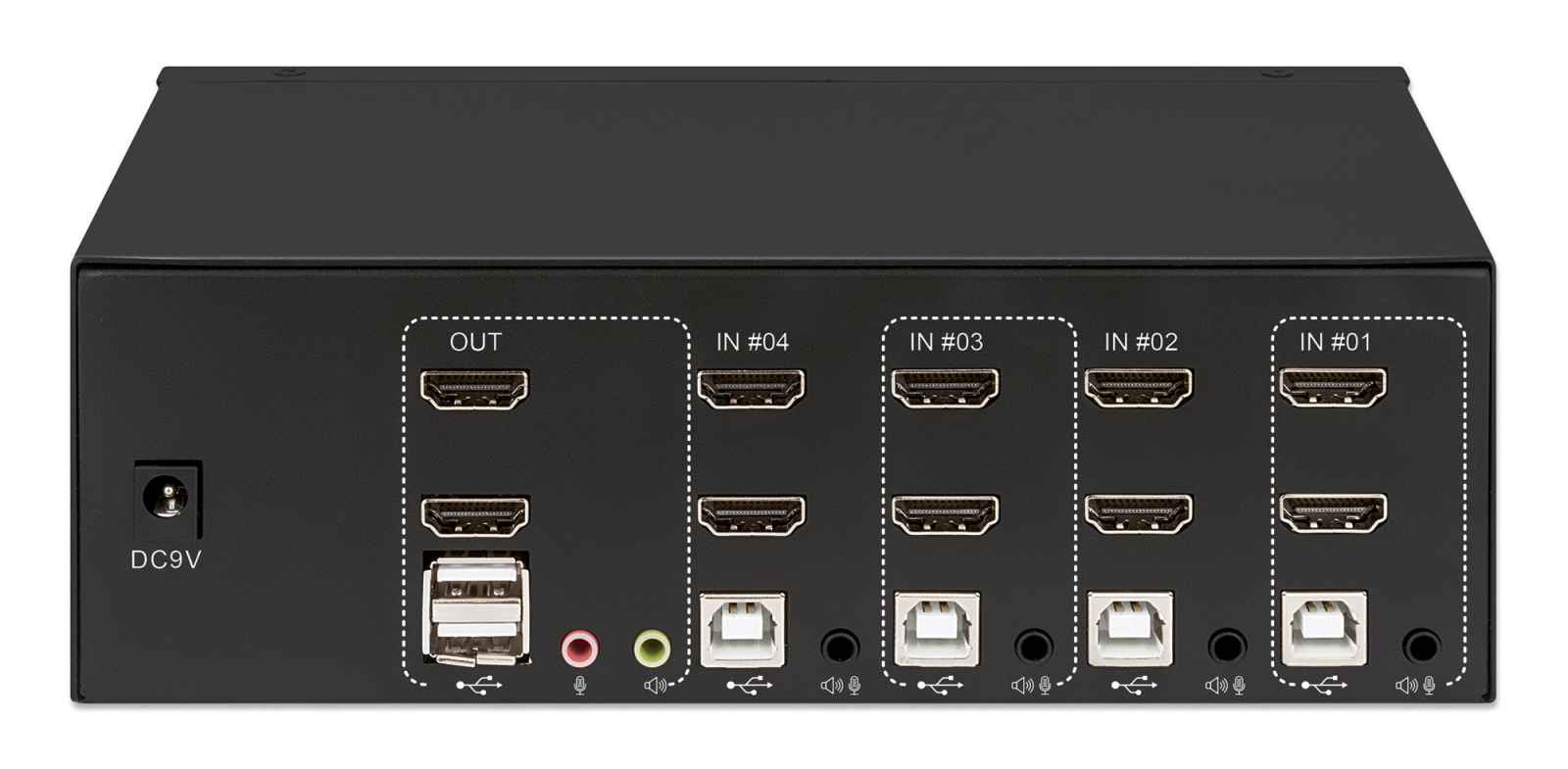 MANHATTAN 153539 - Switch KVM HDMI de 4 puertos para dos monitores /  Conexiones HDMI para dos monitores, 4K@30Hz, conexiones USB, conexiones de  audio y micrófono de 3.5 mm, hub USB 2.0, negro