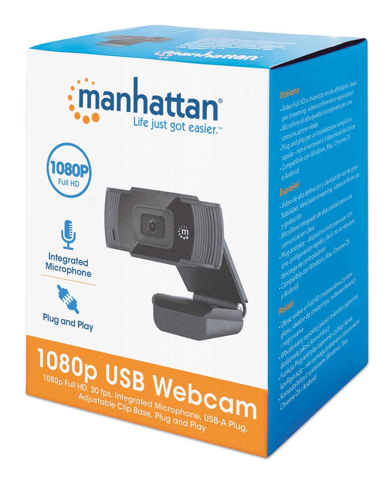 Emperador Lo encontré adherirse Manhattan Webcam USB Full HD (462006)